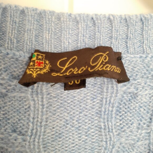 Loro Piana Men Cashmere Cable Knit Crewneck Sweater Light Blue Size 58/Size 3XL - Picture 3 of 12